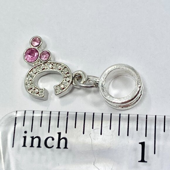 Vtg Disney Pink Crystal Mickey Mouse Ears European Slide Charm Initial Letter C - Picture 5 of 6